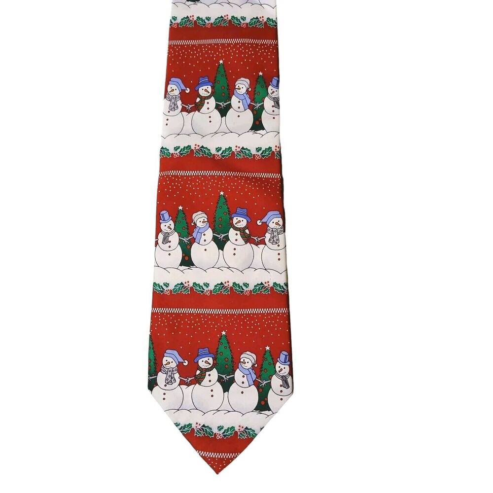 Holidays Snowman Winter Scene Christmas Men's Neck Tie 57"‎ SILK BLUE Party VNTG